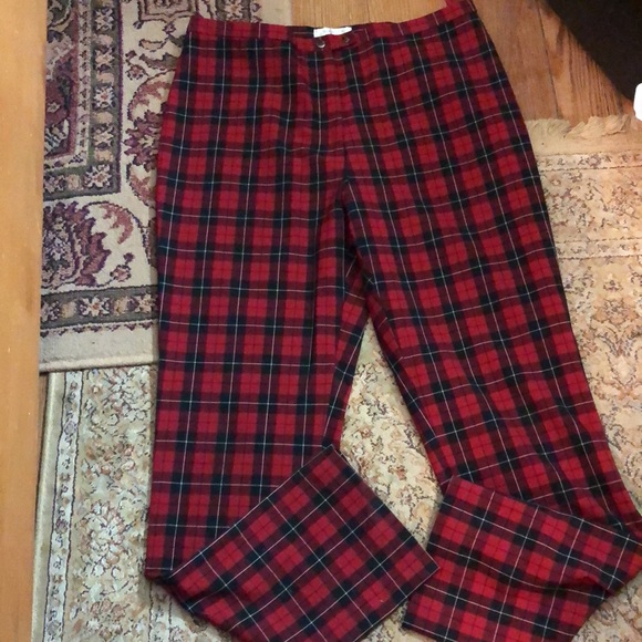 Vtg 90s JONES NY Size 14 Tartan Plaid Stretchy Flat Front HighWaist Snap-Close - Picture 9 of 16